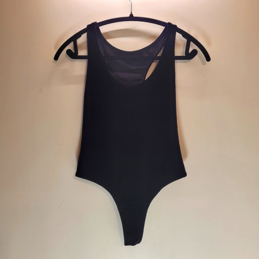American Apparel Black Velvet Bodysuit Leotard - L - Picture 2 of 5